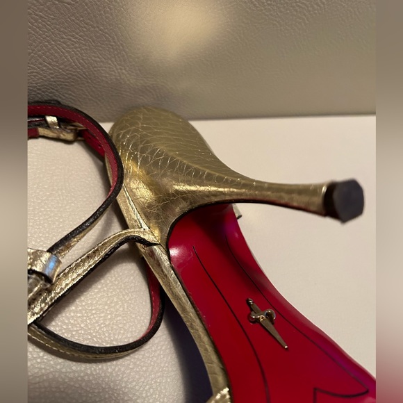 CESARE PACIOTTI Gold Metallic Crackled Leather Shoes Sandals - Picture 6 of 10